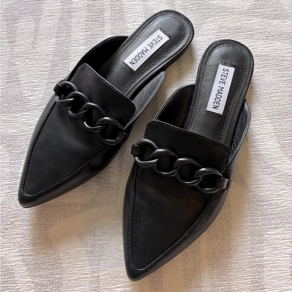 Steve Madden Black Leather Pointed Toe Mules Sz 7M